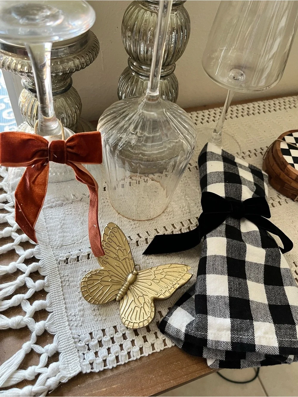 Velvet Bow Napkin Rings - Black and Copper (Set of 8)